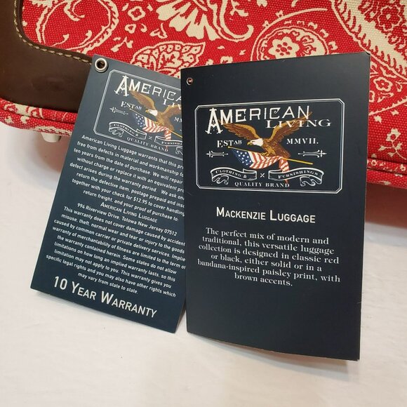 American Living Mackenzie Luggage Tote Bag Red Paisley Print Canvas Faux Leather - Picture 6 of 15